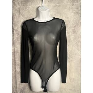 ASOS Black Sheer Mesh Long Sleeve Bodysuit | Size Small (US 4
